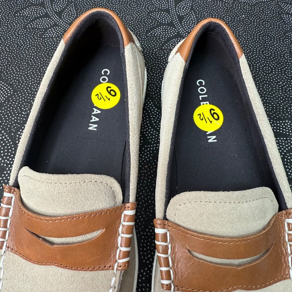 Cole Haan Mens Penny Loafers 9.5M Suede & Leather Beige/Brown Slip-On Shoes - Picture 4 of 6